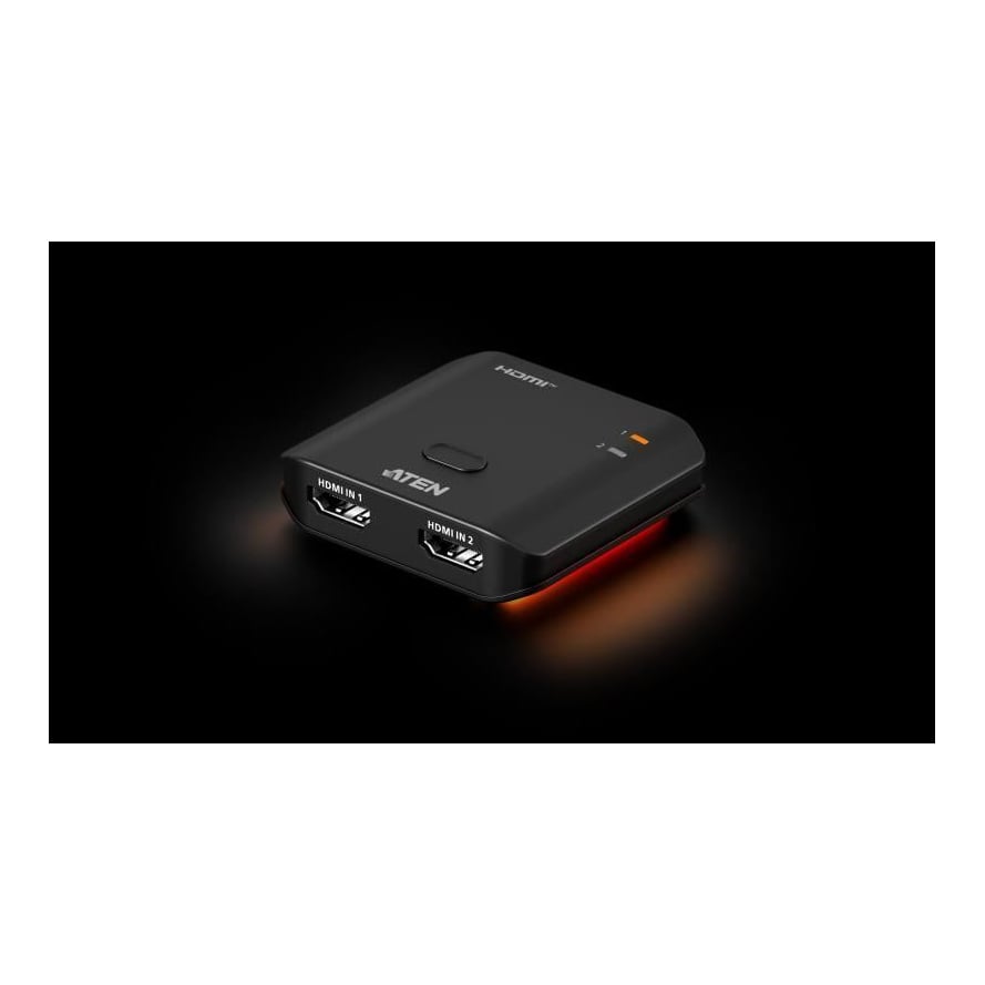 Switch HDMI 8K Aten, numar porturi: 2, interfata video input: 2 x HDMI Type A Female, interfata video output: 1 x HDMI Type A Female, rezolutie maxima 7680x4320px, latime de banda 48 Gbps, latime de banda 48 Gbps, negru
