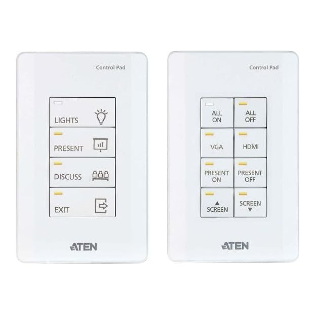Aten 8-button Control Pad (US, 1 Gang), 4~8 buttons customizable in 14 keypad layouts, 2 x Bi-directional RS-232 Port, Baud Rate: 300 to 115200 (default: 9600)