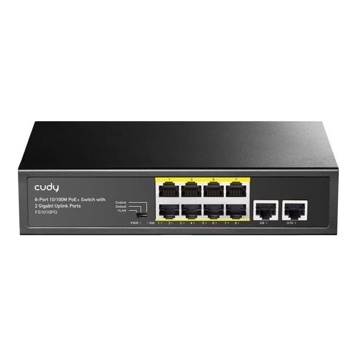 CUDY 8-Port 10/100M PSE RJ-45 +2 RJ45 10/100/1000M Uplink Port Unmanaged PoE+ Switch,CCTV/VLAN/Watchdog ON/OFF Switch(New version), long distance:250M at CCTV mode. Support PD Alive Function, ±4 KV Surge Protection, 802.3af/at standard, Alternative 1/2(+),3/6(-), Steel Case,Watchdog, 120W