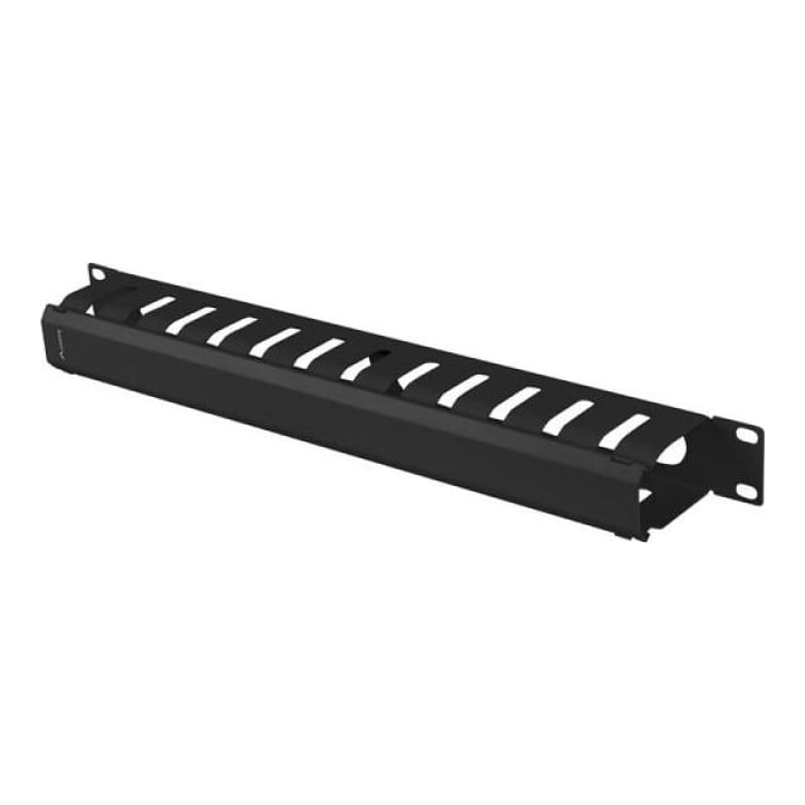 Metal cable management Lanberg 19" 1 U, RAL color RAL9004 negru