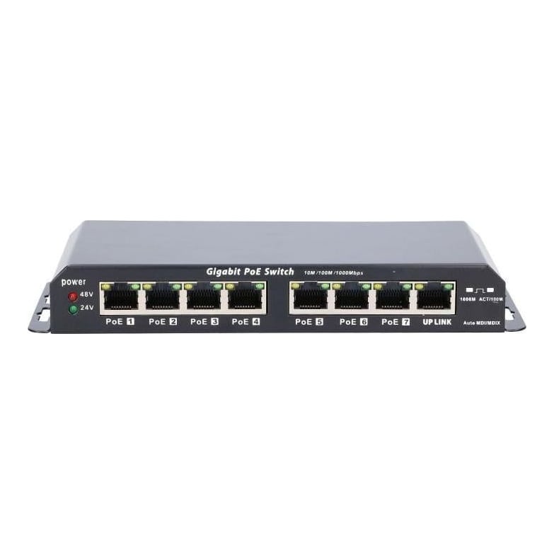 Extralink KRATOS PoE Switch 7x Gigabit PoE 1x Uplink RJ45 Power Supply 24V 2.5A 60W
