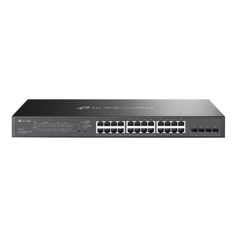 TP-Link Omada 28-Port Gigabit Smart Switch with 16-Port PoE+ PORT: 24× Gigabit Ports (16×PoE+ and 8× Non-PoE), 4× Gigabit SFP Slots SPEC: 16× 802.3at/af, 150 W PoE Power, 1U 19-inch Rack-mountable Steel Case, Fanless FEATURE: Integration with Omada SDN Controller, Static Routing, 802.1Q VLAN, STP/RSTP/MSTP