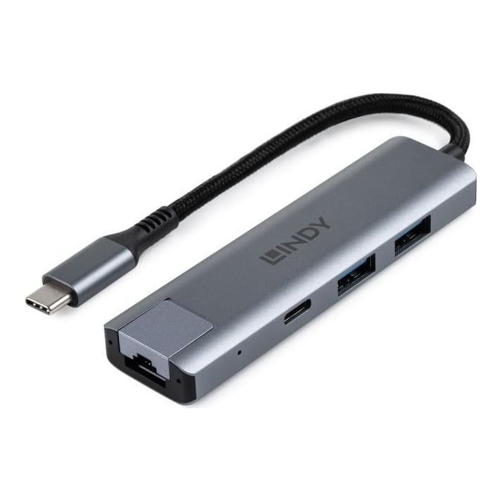 Hub Lindy USB3.2 Gigabit Ethernet, gri