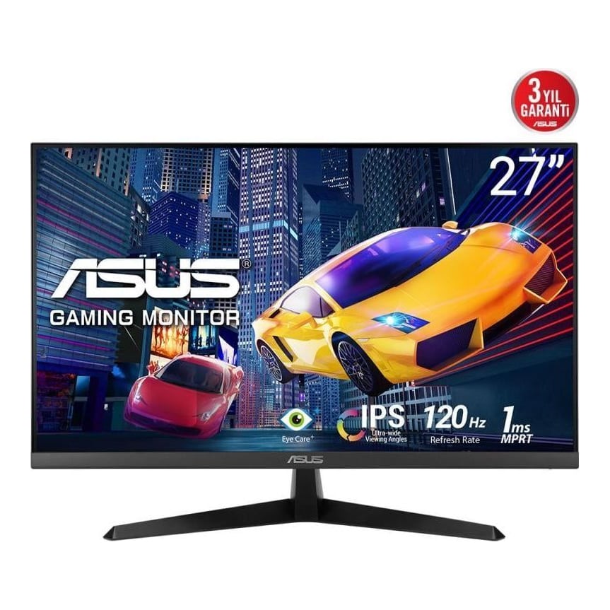 Monitor Asus 27" VY279HGR, Diagonal (inch): 27, Diagonal (cm): 68, Aspect ratio: 16:9, Panel: IPS, Resolution: 1920x1080, Refresh Rate: 120Hz, Response time MPRT: 1ms, Brightness (max): 250 cd/m², Contrast (static) : 1500:1, Viewing angle: 178/178, Colours: 16.7M, VESA Wallmount: 100x100, Tilt