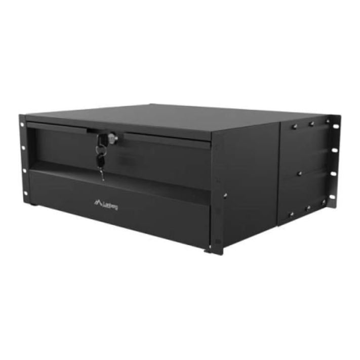 Drawer Lanberg 19", RAL color RAL9004, maximum load 90 kg, Range of adjustment 360 - 610 mm, negru