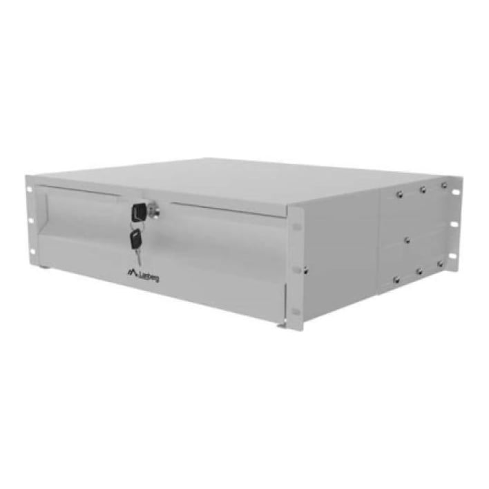 Drawer Lanberg 19", RAL color RAL7035, maximum load 90 kg, Range of adjustment 360 - 610 mm, gri