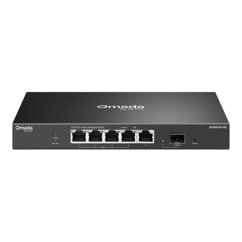 TP-Link Omada 5-Port 2.5GBASE-T and 1-Port 10GE SFP+ Easy Managed Switch with 4- Port PoE++ PORT: 4× 2.5G PoE++ Ports, 1× 2.5G Non-PoE RJ45 Port, 1× 10G SFP+ Slot SPEC: 802.3af/at/bt type3/bt type4, 120 W PoE Power, Desktop Steel Case and Fanless FEATURE: Centralized Management by Omada SDN Controller