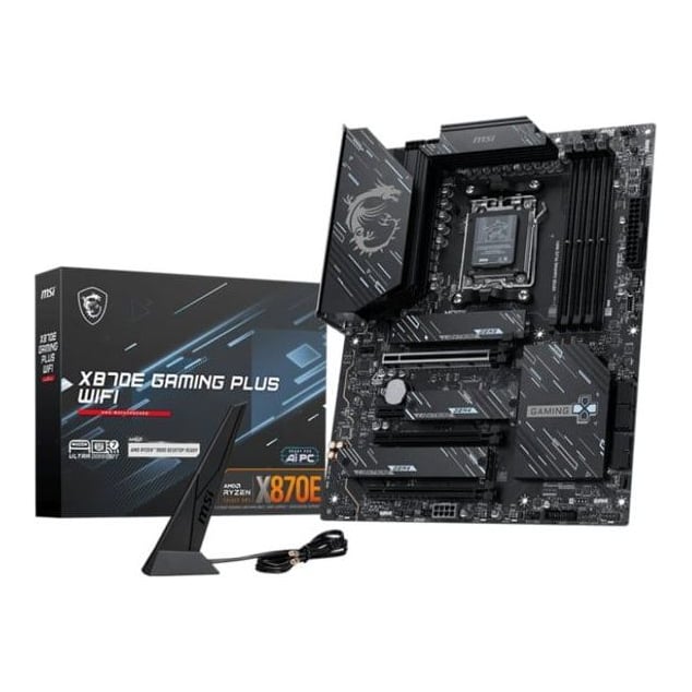 MSI X870E GAMING PLUS WIFI. Processor manufacturer: AMD, Processor socket: Socket AM5, Compatible processor series: AMD Ryzen 7000 Series, AMD Ryzen 8000 Series, AMD Ryzen 9000 Series. Supported memory types: DDR5-SDRAM, Maximum internal memory: 256 GB, Memory slots type: DIMM. Supported storage