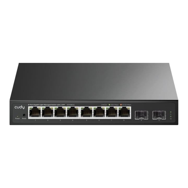 Cudy 8-Port Gigabit Easy-Managed Switch, 8× GbE, 2× 1.25G SFP, VLAN (802.1Q/MTU/Port-Based, QoS (802.1p/DSCP/Port-Based)