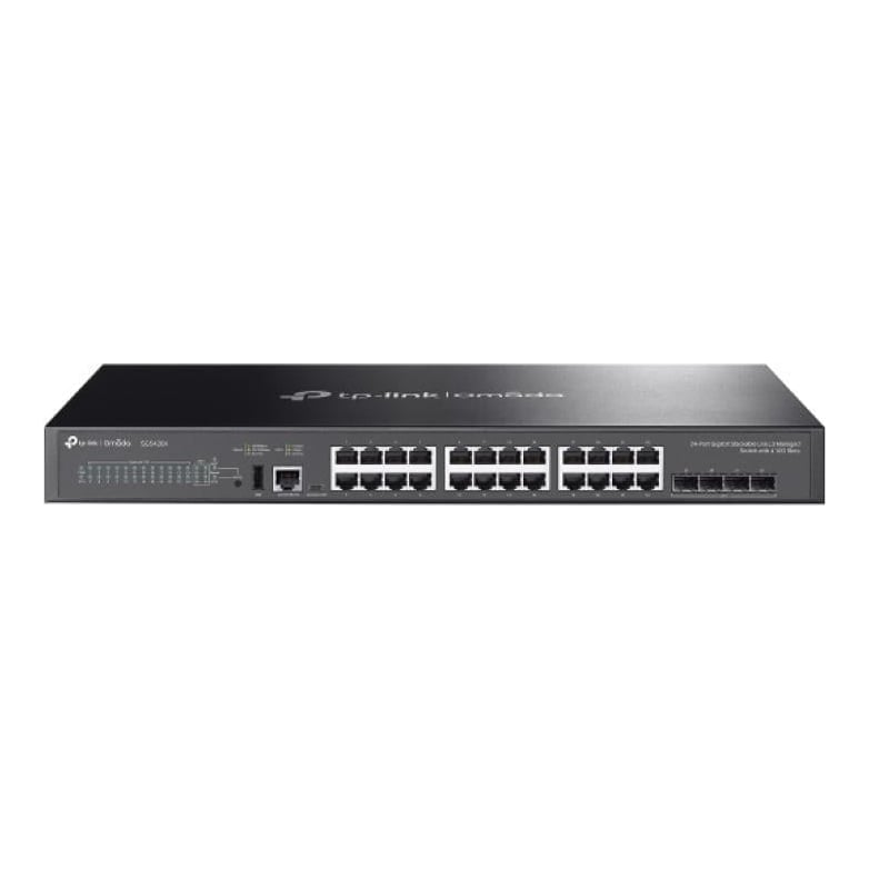 TP-Link Omada 24-Port Gigabit Stackable Lite L3 Managed Switch with 4 10G Slots PORT: 24× Gigabit RJ45 Ports, 4× 10G SFP+ Slots, RJ45/USB Type C Console Port, 1× USB2.0 Port SPEC: 1U 19-inch Rack-mountable Steel Case FEATURE: Centralized Managed by Omada SDN Controller, Stacking, RIP, OSPF, Static Routing