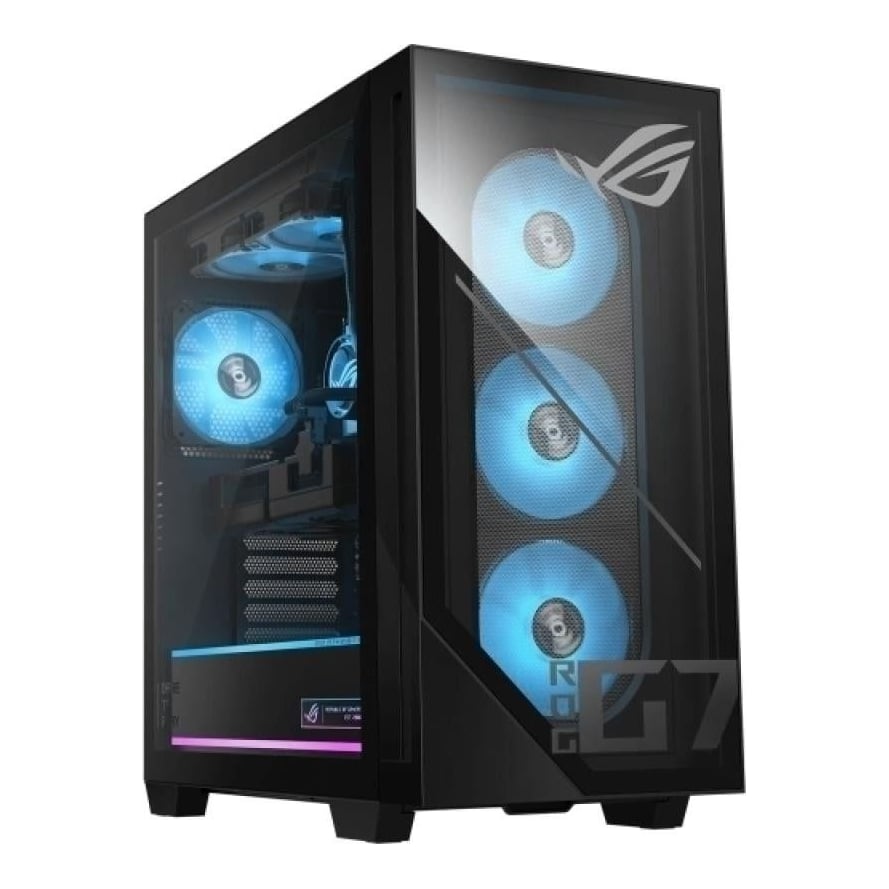 Desktop Gaming ASUS ROG G700TZ cu procesor AMD AMD Ryzen 7 9800X3D pana la 5.2 GHz, 32 GB DDR5, 1TB SSD, RTX 5080, Fara OS, Negru, 3 ani Garantie