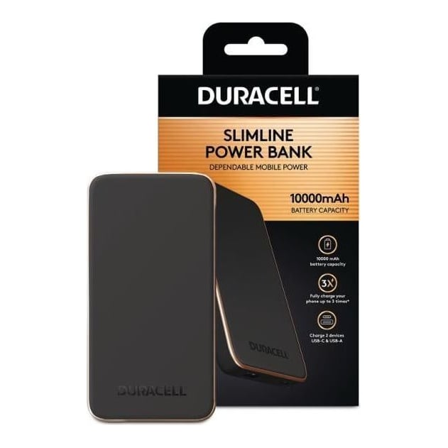 Baterie externa Duracell Charge Plus 10000mAh, 2 porturi USB, 143.5x75x16.5mm, negru