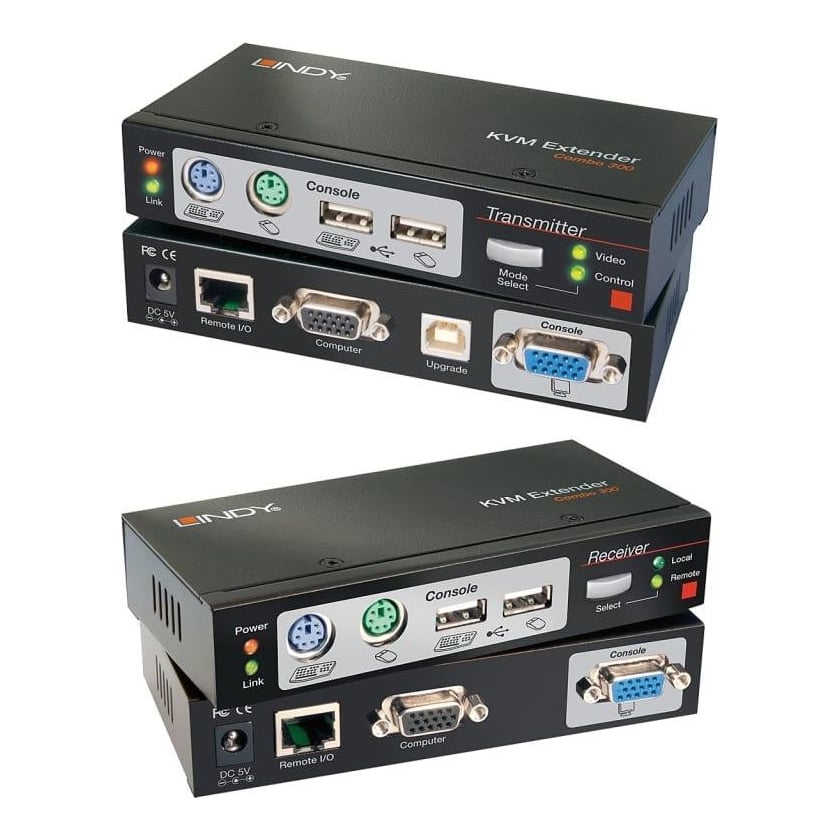 Lindy 300m Cat.6 VGA, USB & PS/2 KVM Extender, Maximum Resolution: 1920x1200@60Hz, Supported Bandwidth: 350MHz, Transmitter KVM Interfaces: Console ports: VGA (Female), 2 x USB Type A (Female), 2 x PS/2 (Female), Receiver Console Interface: Console ports: VGA (Female), 2 x USB Type A (Female), 2 x
