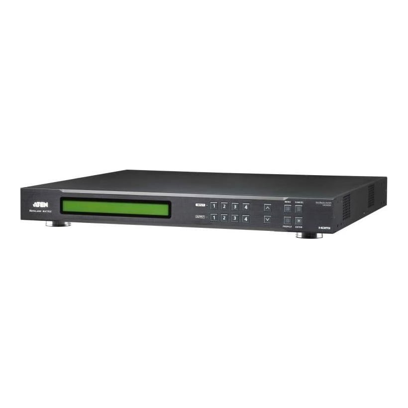 ATEN VM0404HA. Tipul de produs: Comutator matrice AV, Rata de transfer de date: 10,2 Gbit/s, Tact maxim pixel: 340 MHz. Culoare carcasă externă: Negru, Material carcasă: Metal. Conector USB: Micro-USB. Consum de energie (max): 9,62 W. Produse per cutie ambalaj (exterior): 3 buc., Greutate netă cutie