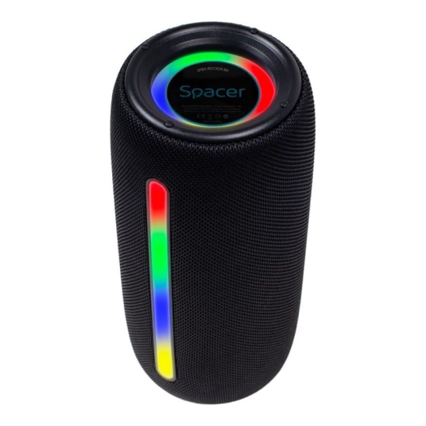 Boxa Spacer portabila bluetooth, ROCKER-BK, RMS: 10W (5W x 2), RGB, acumulator 1800mAh, timp de functionare pana la 5 ore, pana la 10m, AUX, FM radio, microSD, USB, incarcare USB Type-C, negru