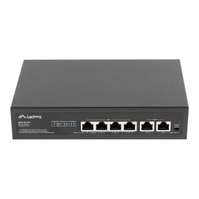 LANBERG Switch 4x 100 Mb PoE+ / 2x 100 Mb, fara management, rack 10"/19", Fast Ethernet, 60W