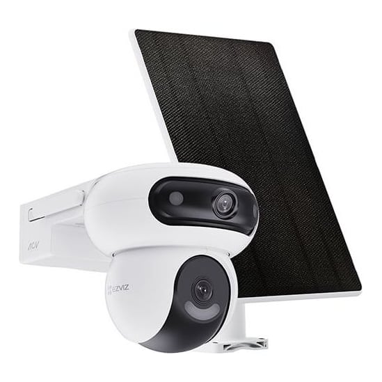 CAMERA EZVIZ CU PANOU SOLAR HB90+8W SOLAR PANEL KIT, Senzor CMOS de scanare progresivă de 1/3" de 4 MP, Lentila superioară: 2,8 mm @ F1.2, câmp vizual: diagonală 110°, Orizontală 96°, verticală 54° Inferioară lentilă: 6 mm @ F1.2, câmp vizual: diagonală 60°, Orizontală 52°, verticală 28°, IR 35M