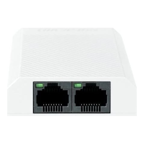 Repetor PoE Hikvision DS-3E0503DP-E/R: 1 × Gigabit PoE IN port si 2 × Gigabit PoE OUT port, buget PoE 30W, dimensiuni: 88.0 mm × 22.0 mm × 58.0 mm, greutate: 0.058 kg, montare pe birou.