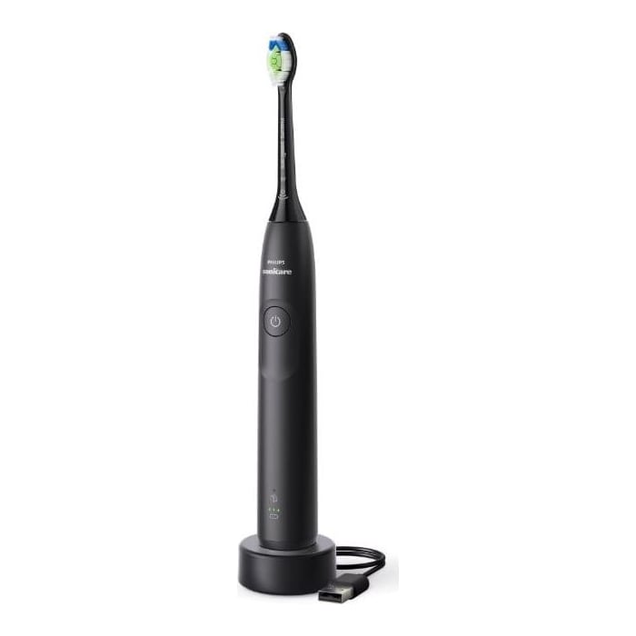 Periuta de dinti electrica Philips Sonicare HX7101/01, 62.000 miscari/minut, autonomie 21 zile, 1 mod periere, 2 intensitati, senzor presiune integrat, functia BrushSync, inclus capat de periere Otimal White, negru