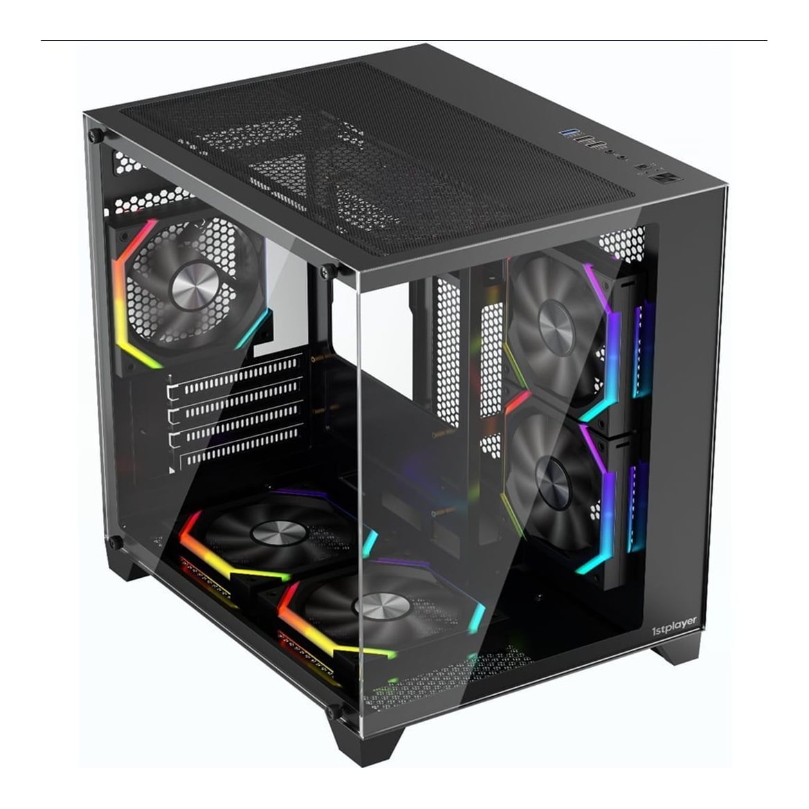 1st PLAYER Carcasa 1stPLAYER® Gaming BV5-bk, 5 ventilatoare aRGB plus PWM, Micro-ATX, telecomanda, negru