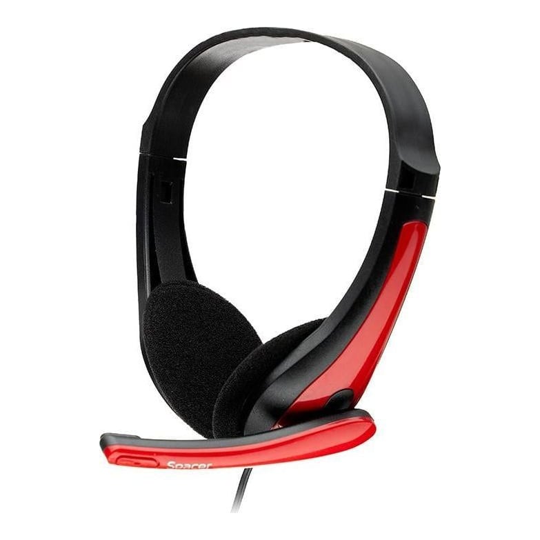 Casti cu micr. Spacer, cu fir, multimedia, 2x Jack 3.5mm, microfon pe brat, driver 40mm, 20Hz-20000Hz, 1.8m, rosu si negru