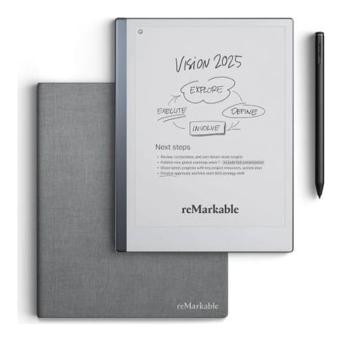 reMarkable 2 Paper Tablet with Marker Plus and Polymer Weave Book Folio Grey