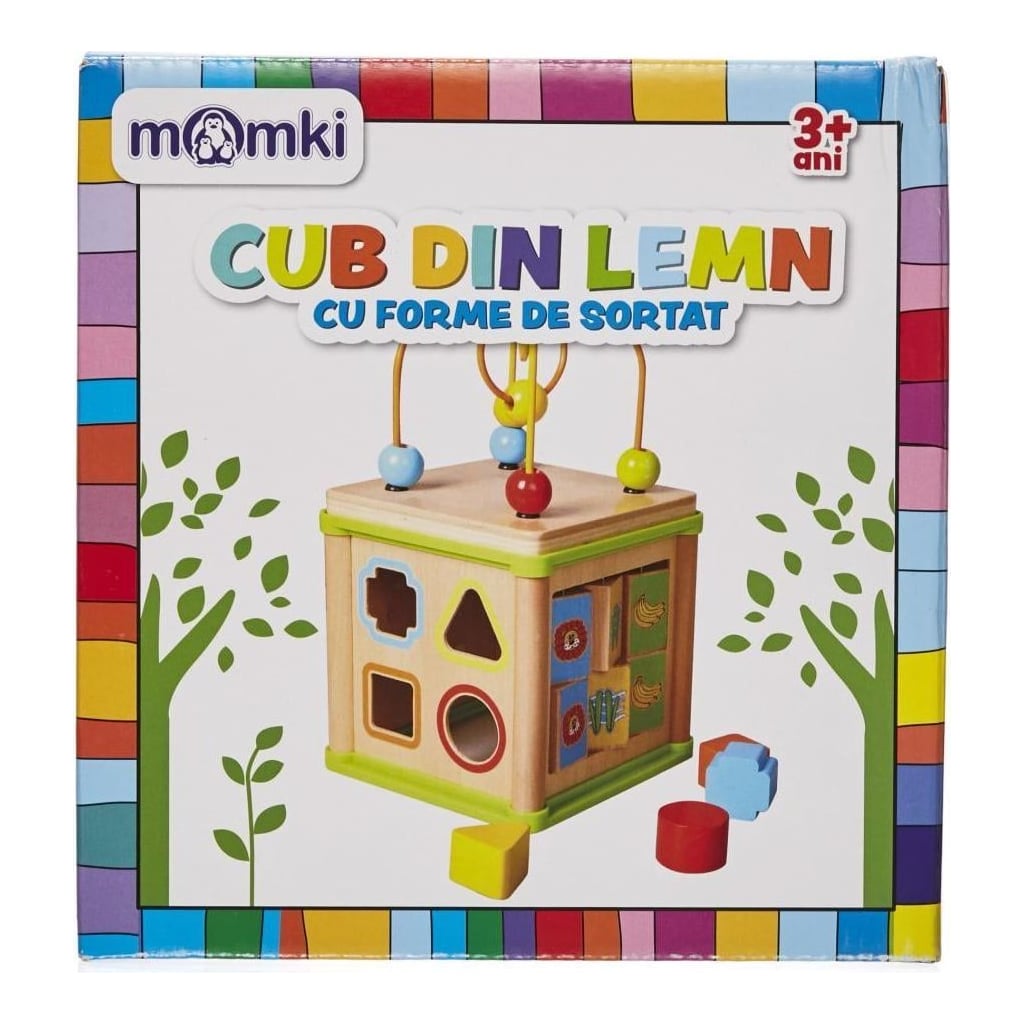 MomKi Cub Din Lemn Cu Forme De Sortat