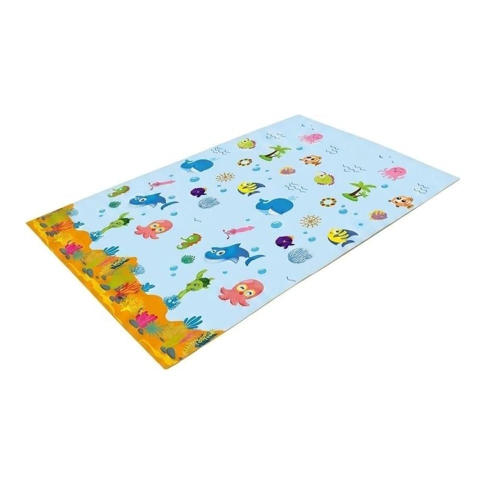 Covor de joaca pentru copii U-Grow, din spuma, pliabil, 2 fete, impermeabil, izolant, 180 x 120 x 1 cm, design marin