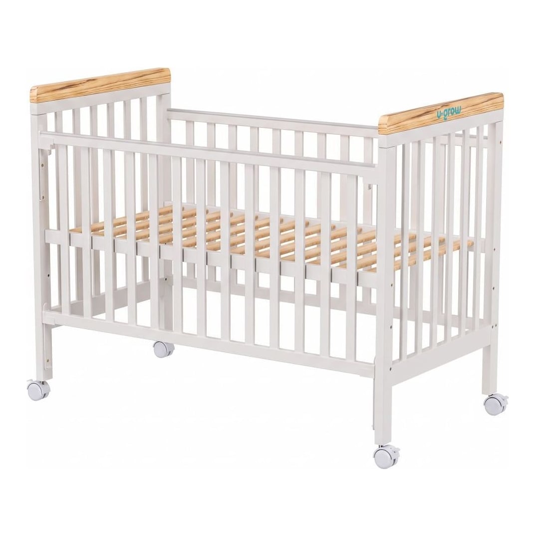 Patut din lemn bebe, +0 luni, 120x60 cm, culoare alb, laterala culisanta, reglabil pe 3 nivele de inaltime, U-Grow