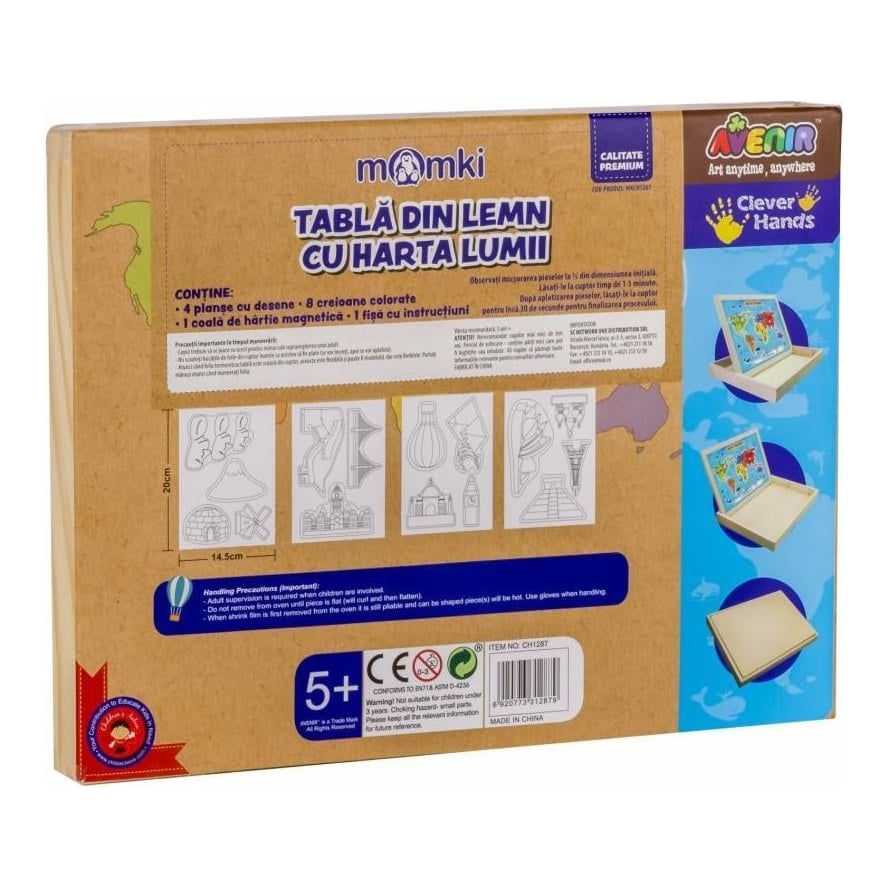 MomKi Tabla din lemn cu harta lumii