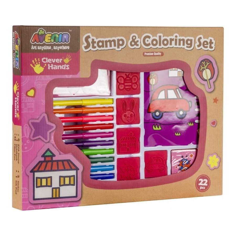 MomKi Set de colorat cu stampile si carioci