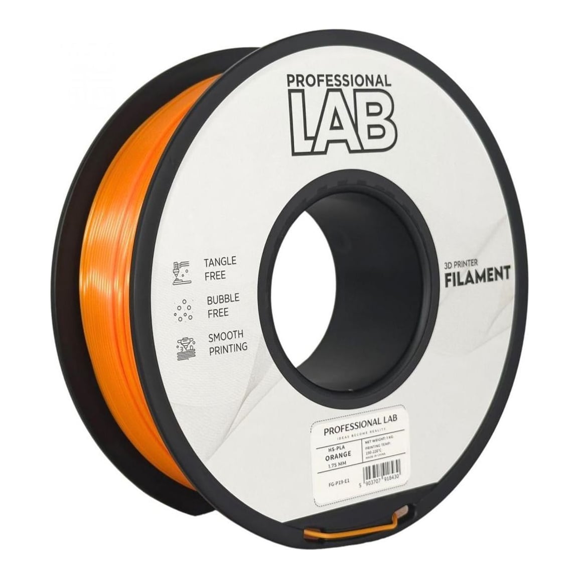 PROFESSIONAL LAB Filament 3D Proffesional Lab, Diamentru 1.75mm, Greutate: 1KG, Culoare: Orange, Material: PLA, Temperatura: 180-240c.