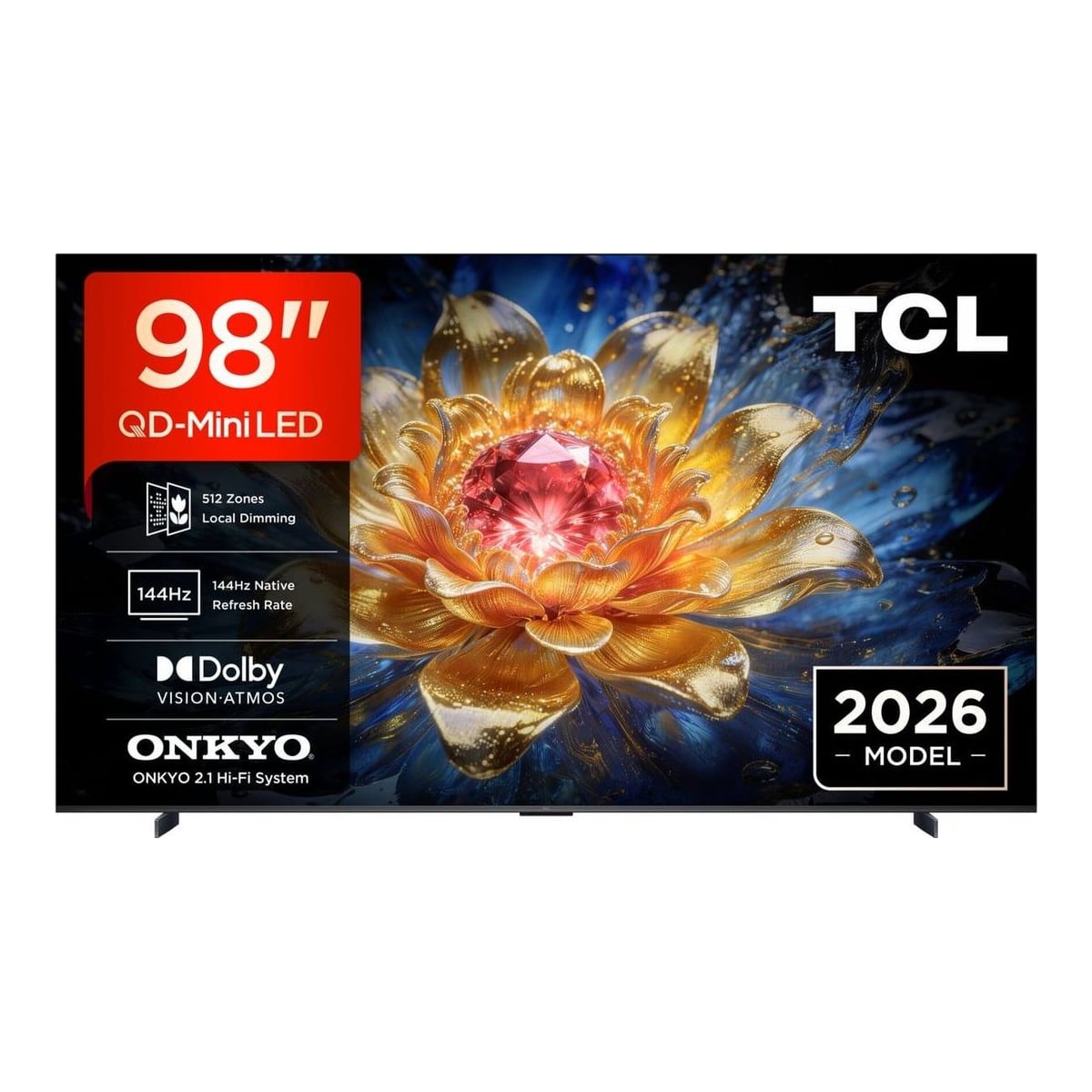Televizor TCL QD-MiniLED 98T8D, 248 cm, Smart Google TV, 4K Ultra HD, 144Hz, Onkyo