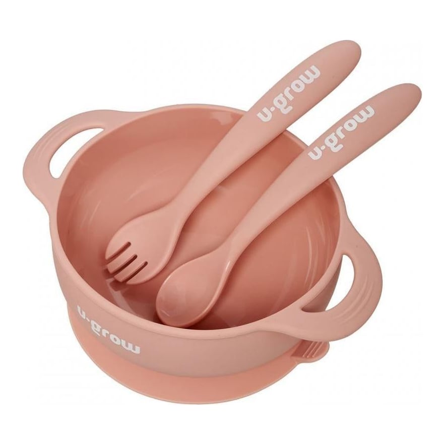 Set bol si lingurita silicon, roz,U-Grow