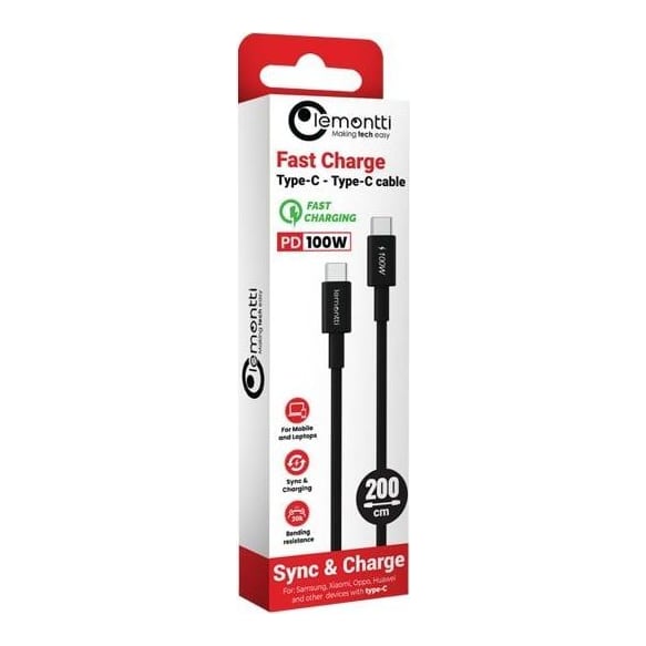 LEMONTTI Cablu Lemontti Fast Charge Type-C la Type-C, PD, 100W, lungime 2m, Negru