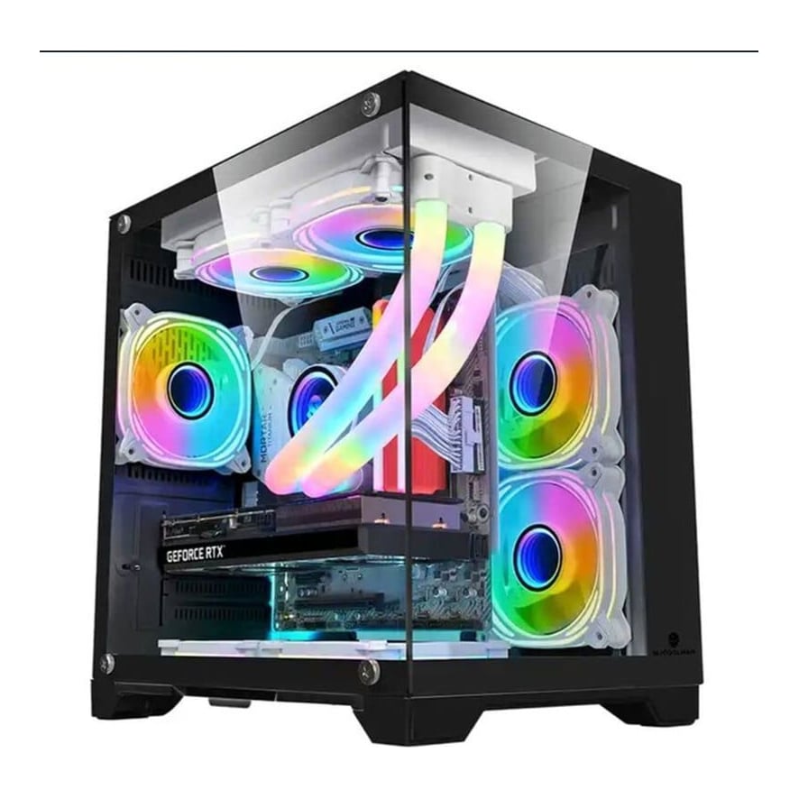 1st PLAYER Carcasa 1stPlayer Gaming MV5-TP-bk, 5 ventilatoare aRGB infinity efect Micro-ATX, telecomanda, negru