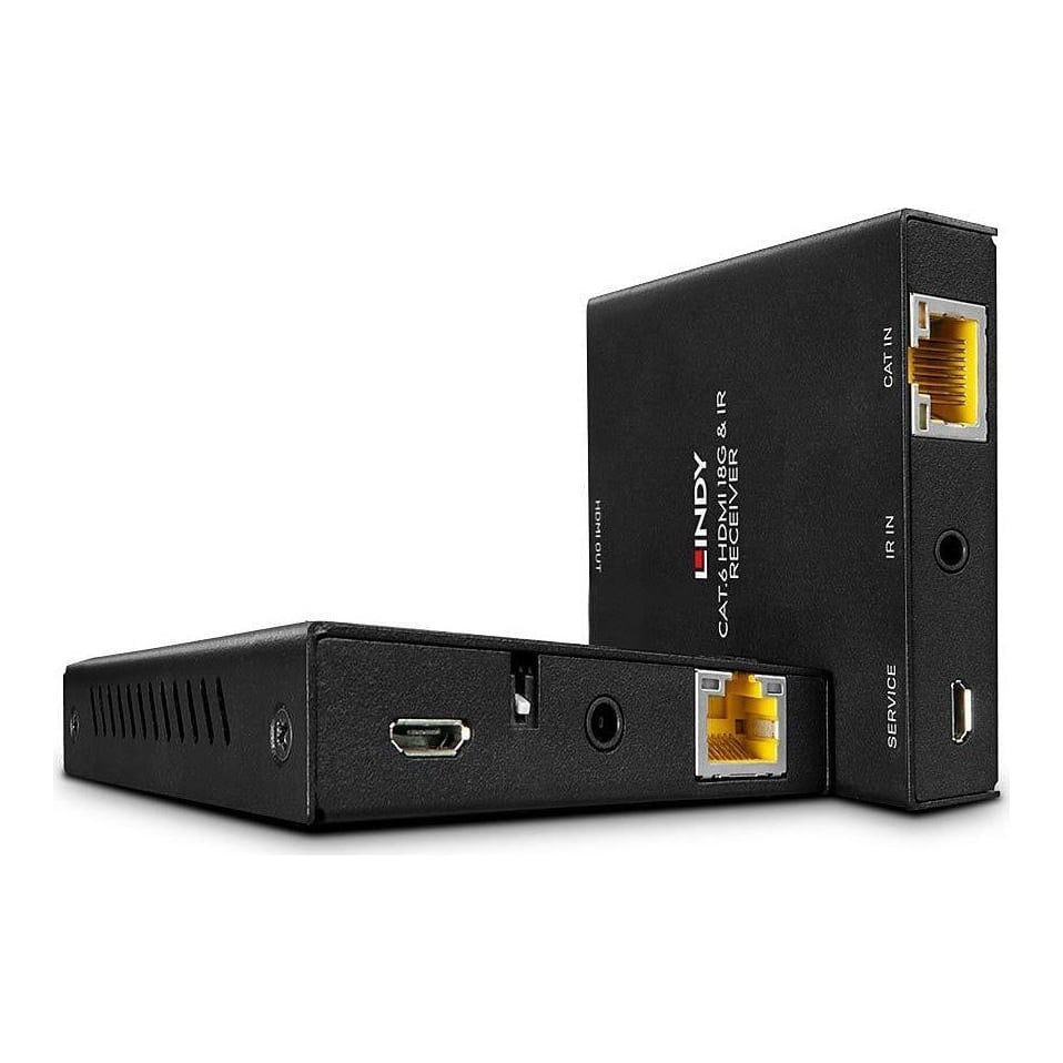 HDMI Extender Lindy, 50m, Cat 6, HDMI 4K60, interfata HDMI 2.0, latime de banda 18Gbps, distanta maxima 50m - Cat.6/7, 30m - Cat.5e, negru
