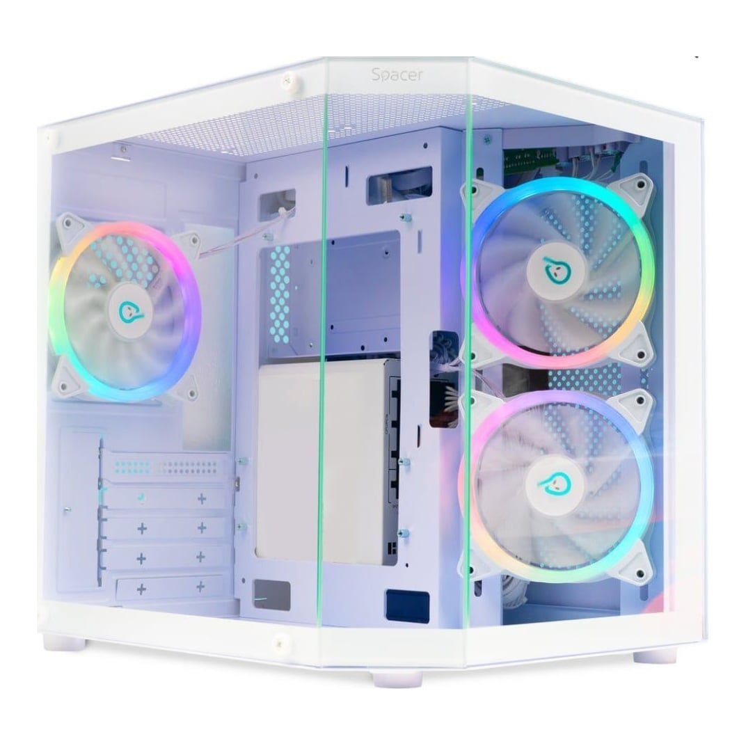 Carcasa SPACER Aquarium, RGB, Micro Tower, White