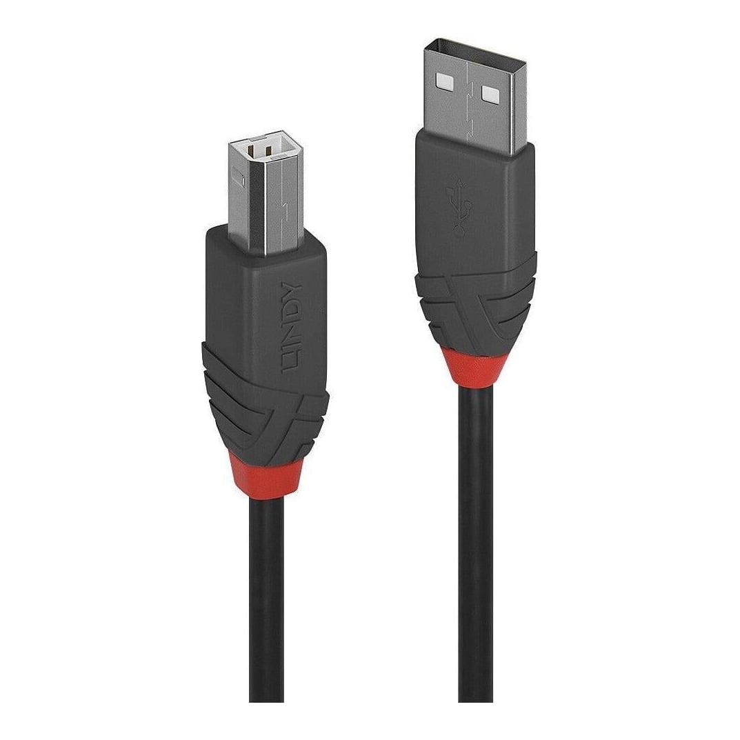 Cablu Lindy USB A la USB B Anthra Line, lungime 1m, latime de banda suportata 480Mbps, minimum band radius 16mm (0.63in), negru