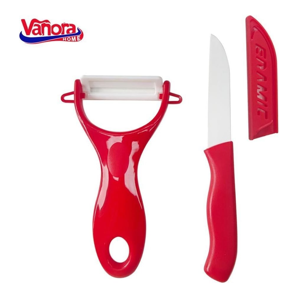VANORA SET CUTIT 7CM+CURATATOR CERAMIC 13x7.6CM (mix 3 culori in bax - 4 rosii, 4 verzi, 4 negre)