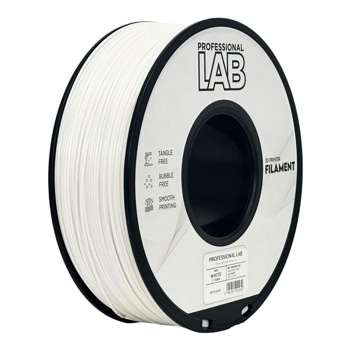 PROFESSIONAL LAB Filament 3D Proffesional Lab, Diamentru 1.75mm, Greutate: 1KG, Culoare: Alb, Material: ASA, Temperatura: 220-250c.