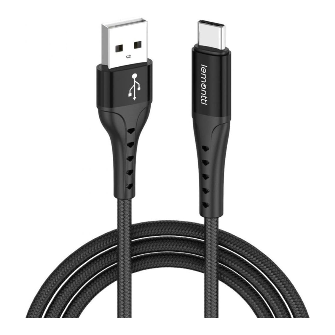 Lemontti Cablu Bending Aluminum Fast Charge USB-A la Type-C, 2m, Negru