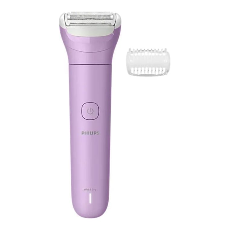 Aparat de ras electric pentru femei, fara fir PHILIPS BRL114/00, umed si uscat, autonomie: 80 minute, 1 accesoriu, trimmer (pieptene) pentru tuns, culoare mov