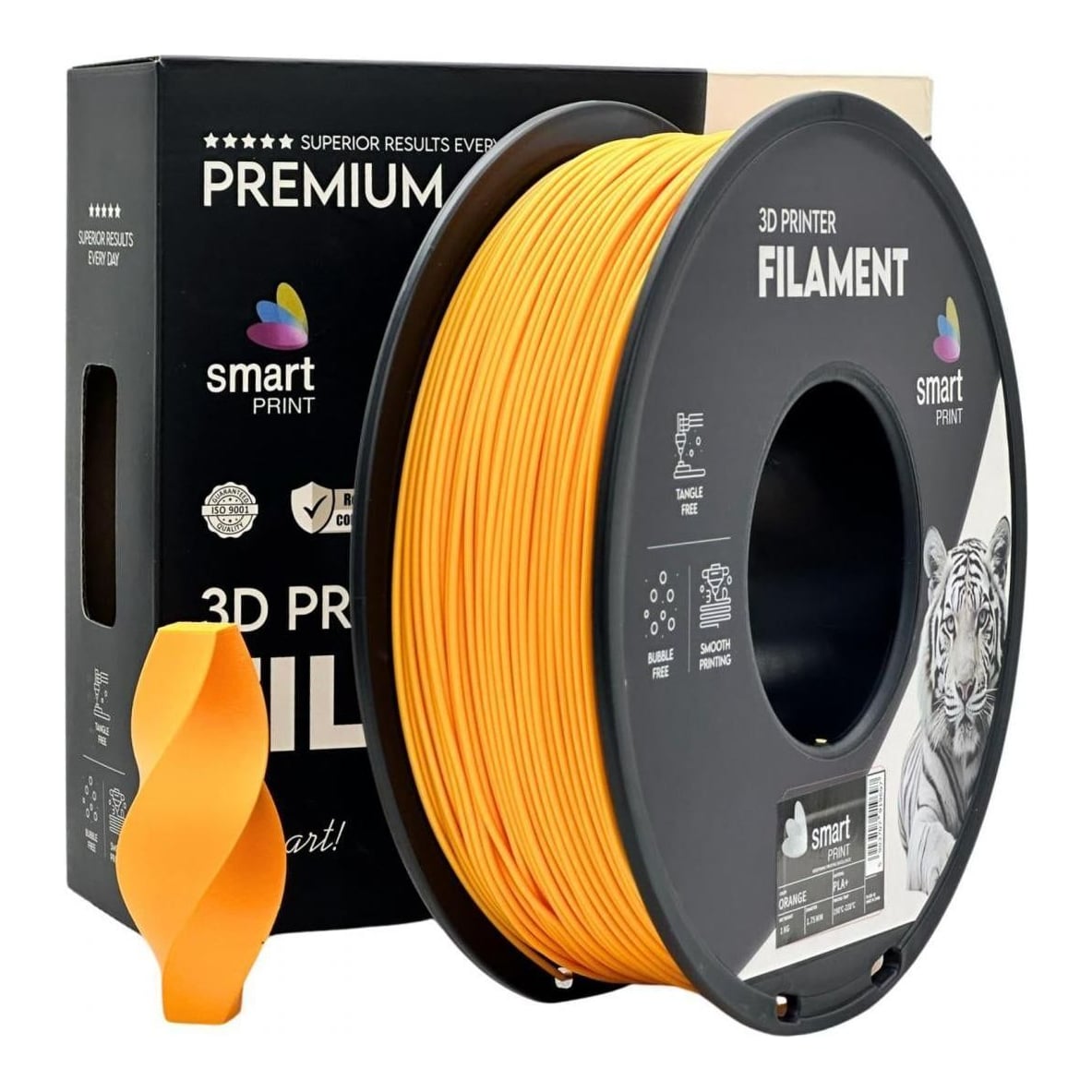 SMART PRINT PROF. LAB 3D FILAMENT 1KG PLA+ ORANGE, Diametru: 1.75mm, Greutate: 1kg, Temperatura duza: 200C – 220C, temperatura platforma printare: 50C – 60C, culoare: Orange, PLA+ este o versiune revizuita a PLA standard, mai durabil, mai putin casant, rezistenta mai mare la crapaturi pastrand capacitatea de