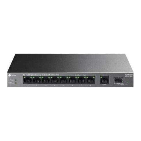 TP-Link "10-Port Gigabit Desktop Switch with 8-Port PoE+ PORT: 8× Gigabit PoE+ Ports, 1x Gigabit Non-PoE Port, 1× Gigabit SFP Slot SPEC: 802.3at/af, 61 W PoE Power, Desktop Steel Case FEATURE: Extend Mode for 250m PoE Transmitting, Isolation Mode, PoE Auto Recovery, Plug and Play"