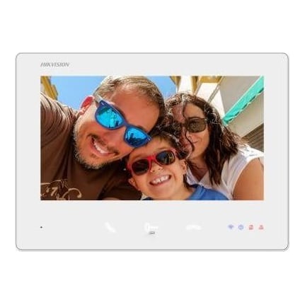 Monitor videointerfon color Hikvision DS-KH7300EY-WTE2/White, 7-inch, rezolutie: 1024 × 600, Colorful TFT, 3 butoane, alarm 1, Wi-Fi 2.4 GHz, IEEE802.11b, IEEE802.11g, IEEE802.11n alimentare: IEEE802.3af, Standard PoE, dimensiuni: 190.2 mm × 138.2 mm × 20 mm, temperatura de functionare: -10 °C to 50