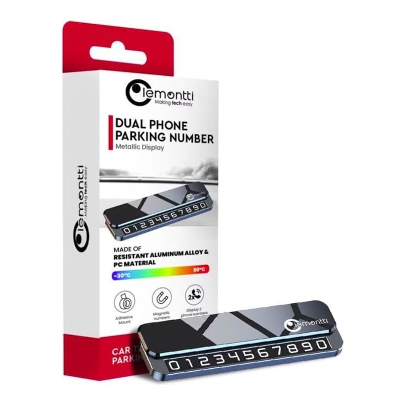 LEMONTTI Lemontti Suport auto numar telefon parcare, 2 numere telefon schimbabile, aluminiu, cifre magnetice fluorescente, Negru