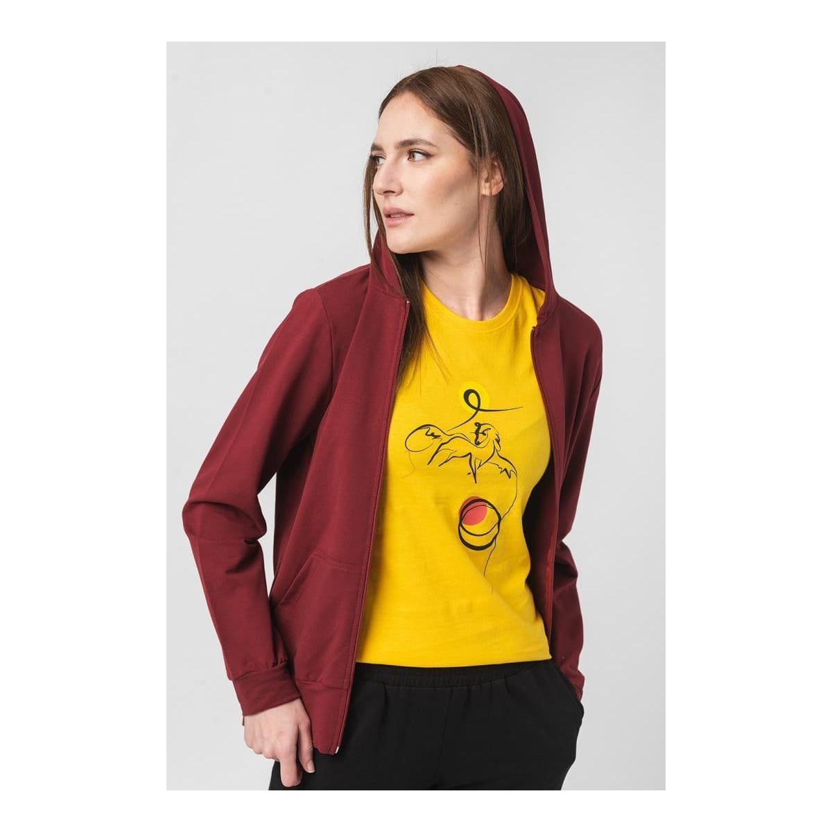 PEGAS Hanorac Coton Casual Femei Burgundy-l
