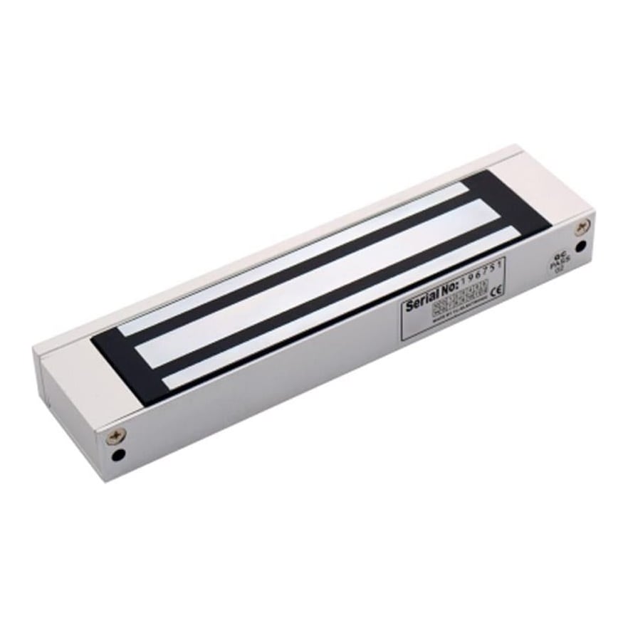 Electromagnet de forta Hikvision DS-K4H250S; Forta de retinere: 272kg; alimentare: 12 VDC or 24 VDC, (default voltage is 12 VDC); amperaj: 500 mA or 250 mA; Dimensiuni: 240 mm × 49 mm × 25.5 mm; Greutate: 2.1kg