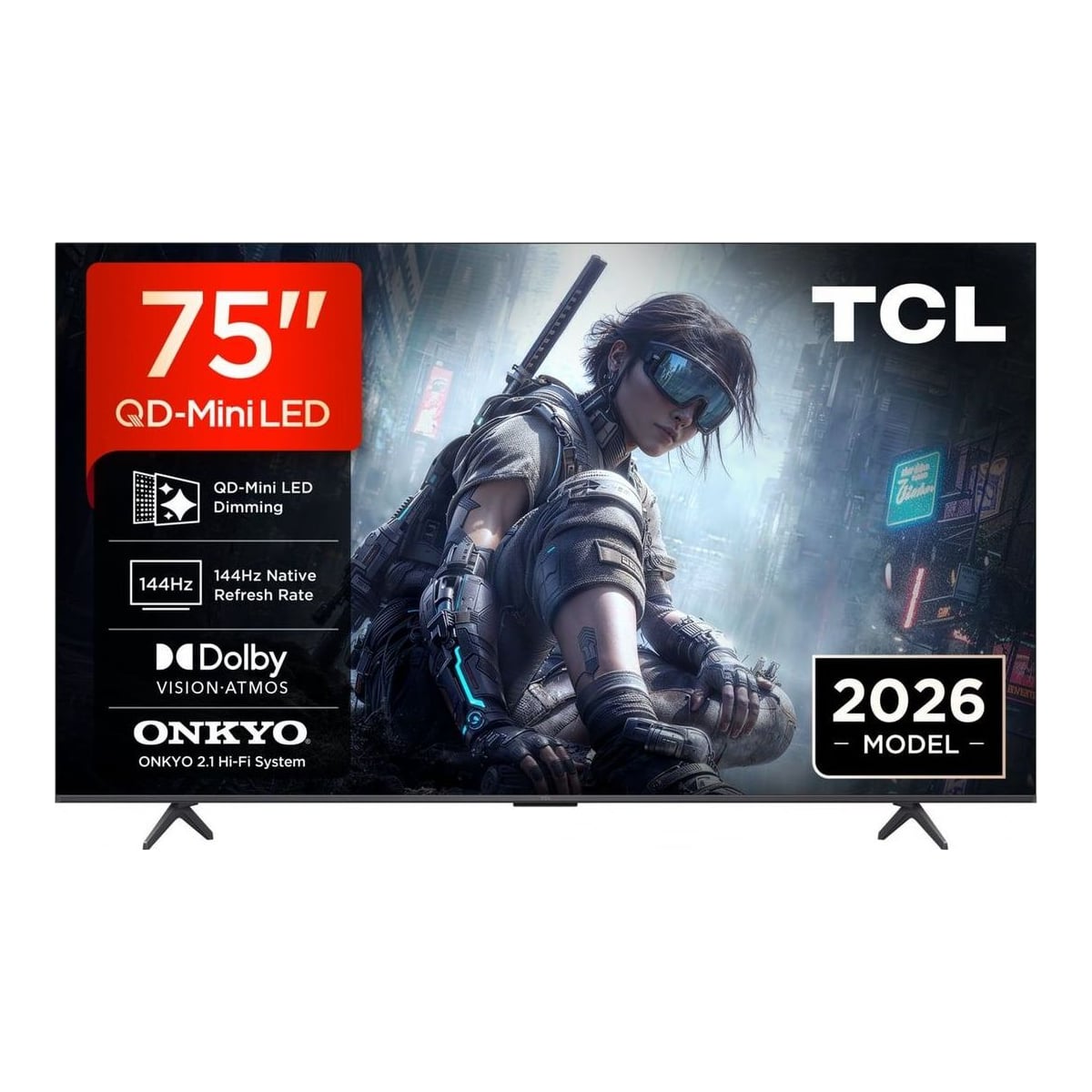Televizor TCL QD-MiniLED 75T8D, 189 cm, Smart Google TV, 4K Ultra HD, 144Hz, Onkyo
